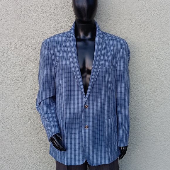 TAILORBYRD COLLECTION MEN'S 98% COTTON CHECK  SUMMER BLAZER - Picture 4 of 17
